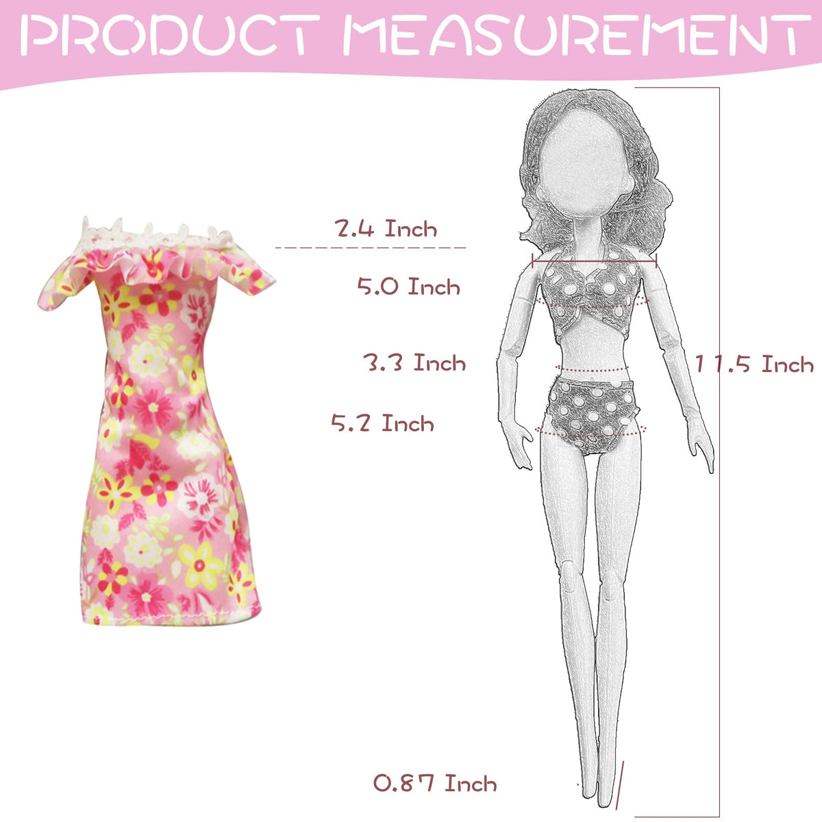Carreuty 20 Pcs Doll Clothes & Accessories Set for 11.5 inch Dolls – Handmade Cotton Outfits
