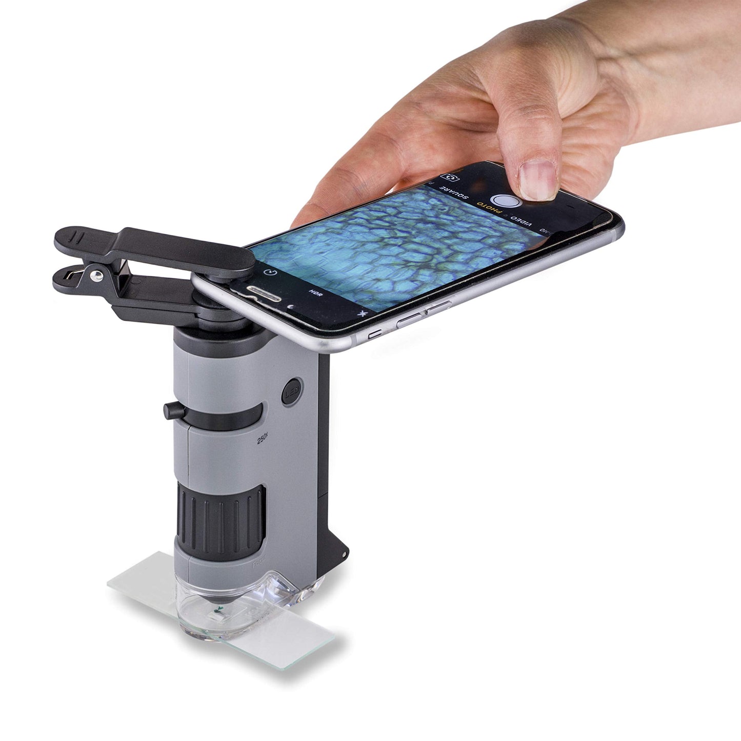 Carson MicroFlip 100x-250x Pocket Microscope Bundle with CarsonCam App & 24 Prepared Slides