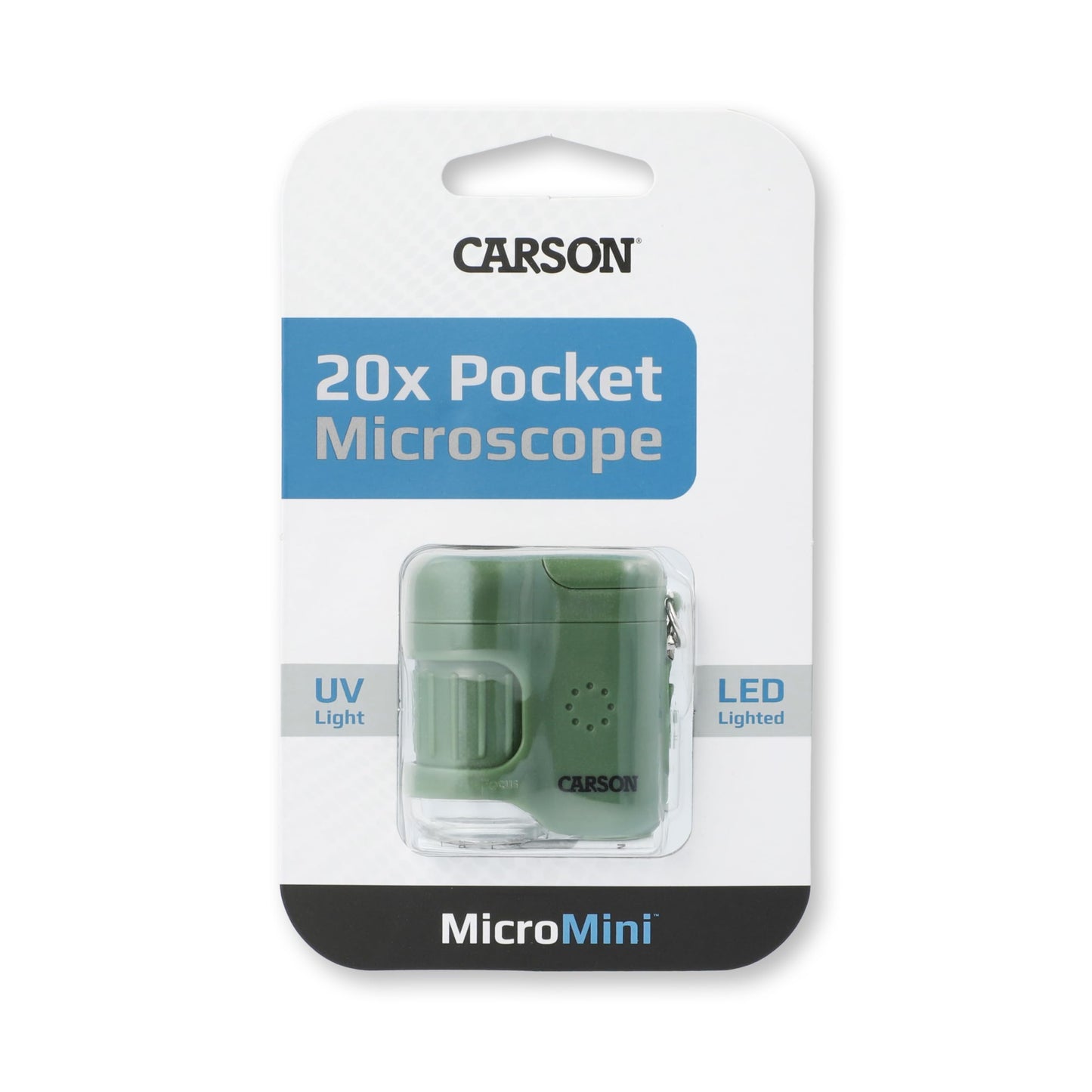 Carson MicroMini 20x LED Pocket Microscope with UV & LED – Green MM-280G