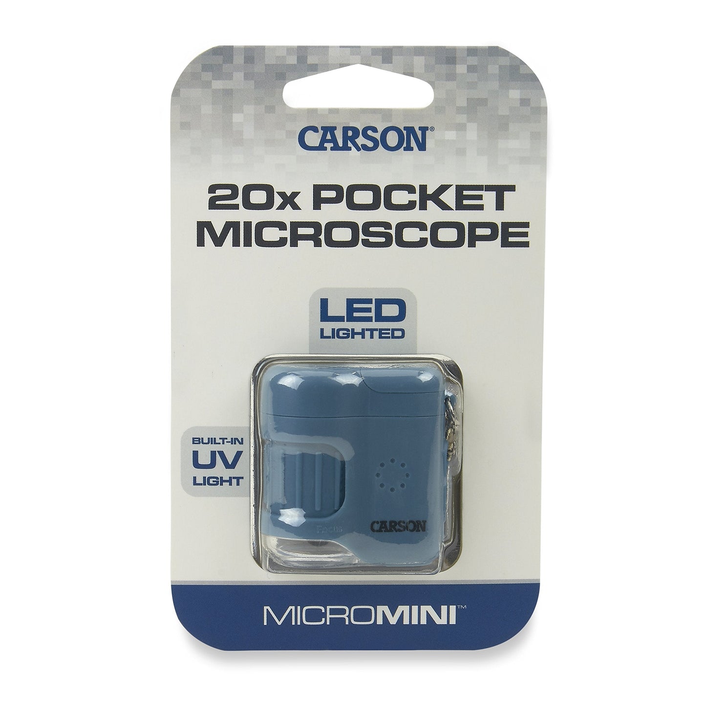 Carson MicroMini 20x Pocket Microscope with UV & LED Flashlight – Blue (MM-280B)