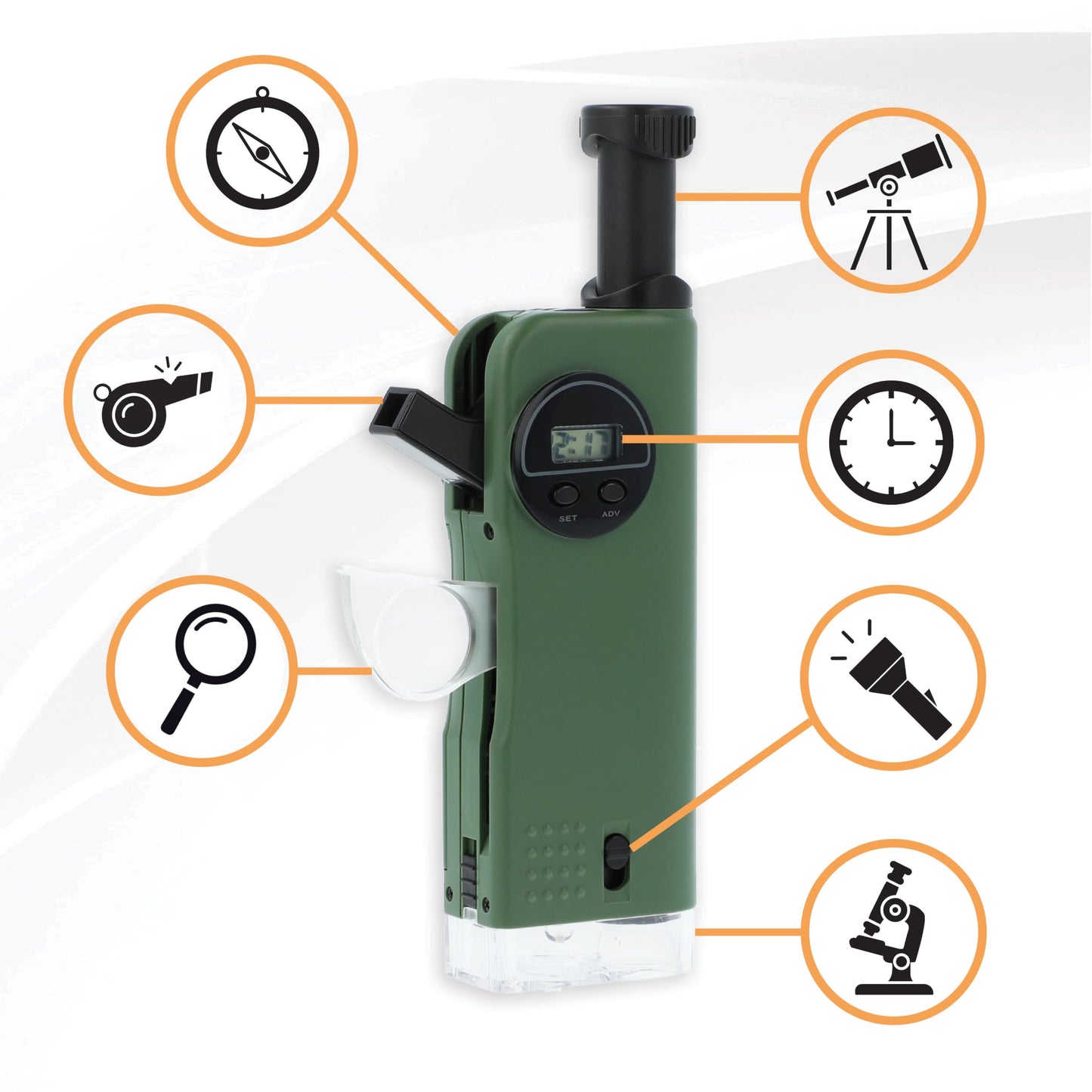 Carson X-Scope Kids 7-Function Optical Pocket Tool | 30x Microscope, 8x Telescope & More