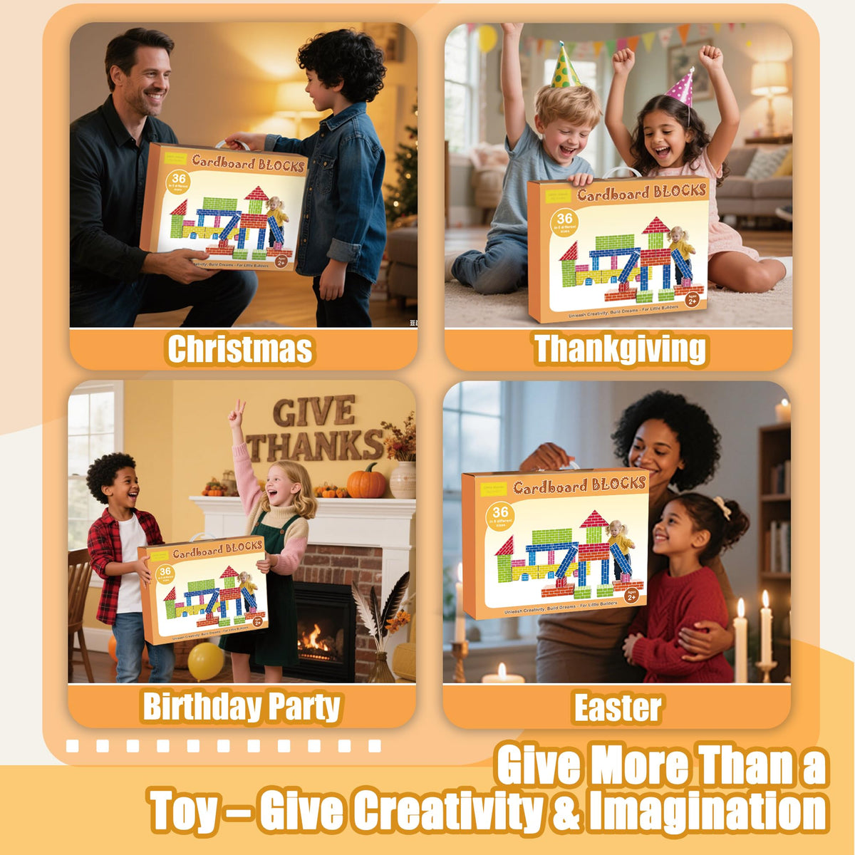 Cartboatoy 36pc Cardboard Building Blocks for Kids – Jumbo Heavy-Duty Set