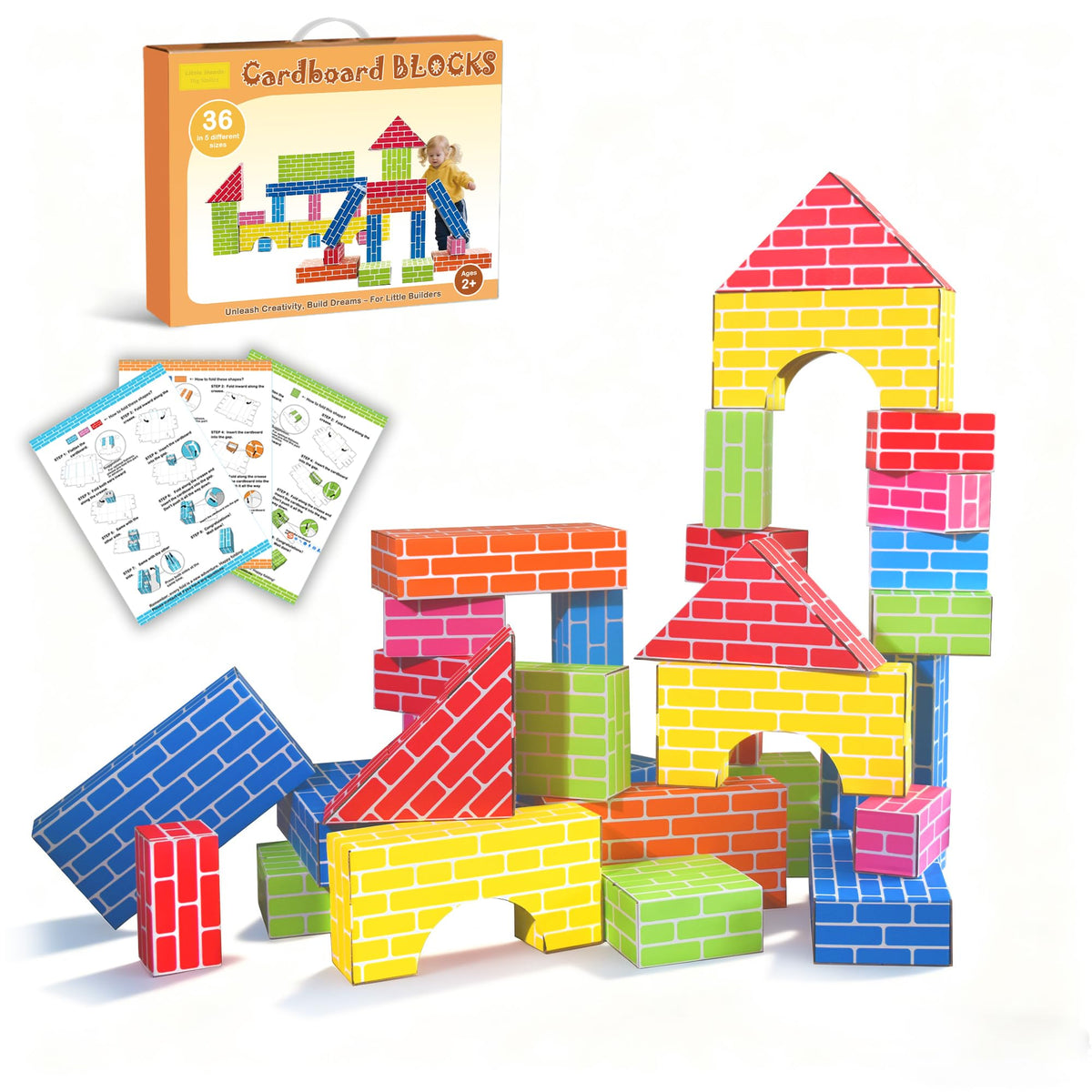 Cartboatoy 36pc Cardboard Building Blocks for Kids – Jumbo Heavy-Duty Set