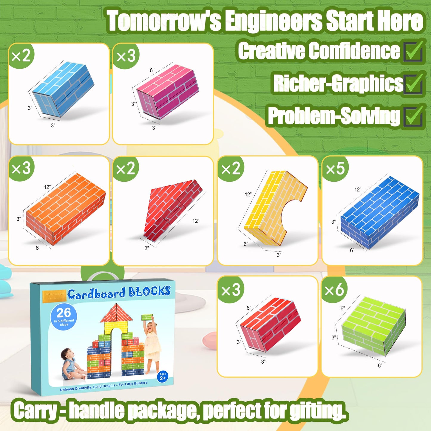 Cartboatoy Cardboard Building Blocks for Kids – Jumbo 26pc Heavy Duty, Easy to Assemble