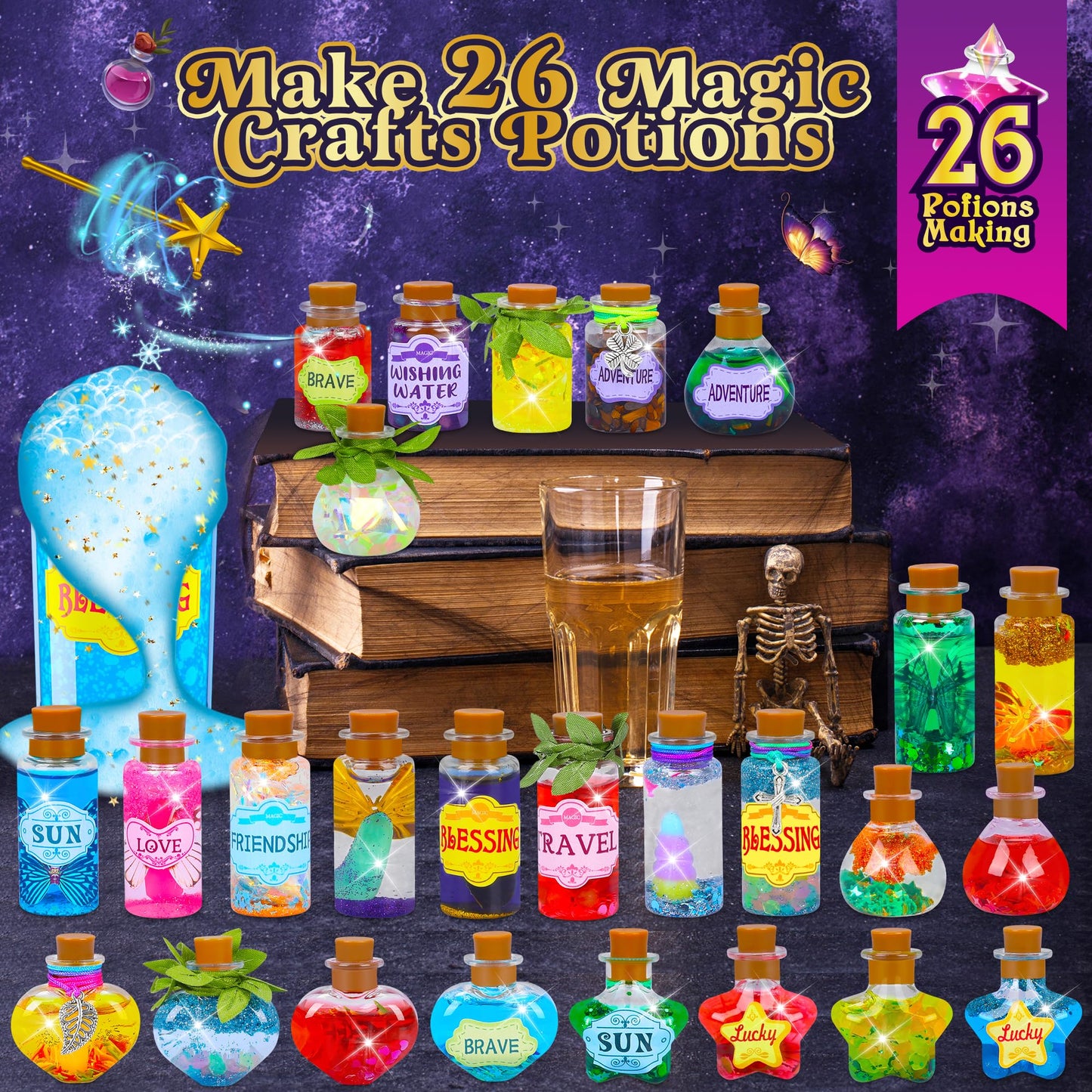 CARTELL Fairy Magic Potions Kit – 26 DIY Wizard Potions Bottles for Kids