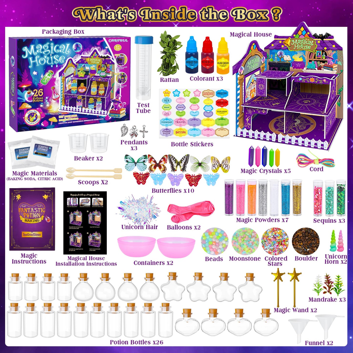 Cartell Fairy Magic Potions Kit for Kids — 26 Bottles + DIY Magical House