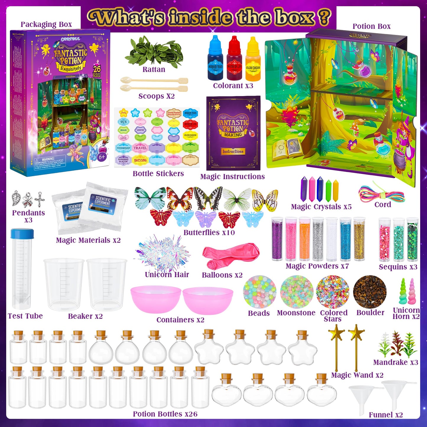 CARTELL Fairy Magic Potions Kit – 26 DIY Wizard Potions Bottles for Kids