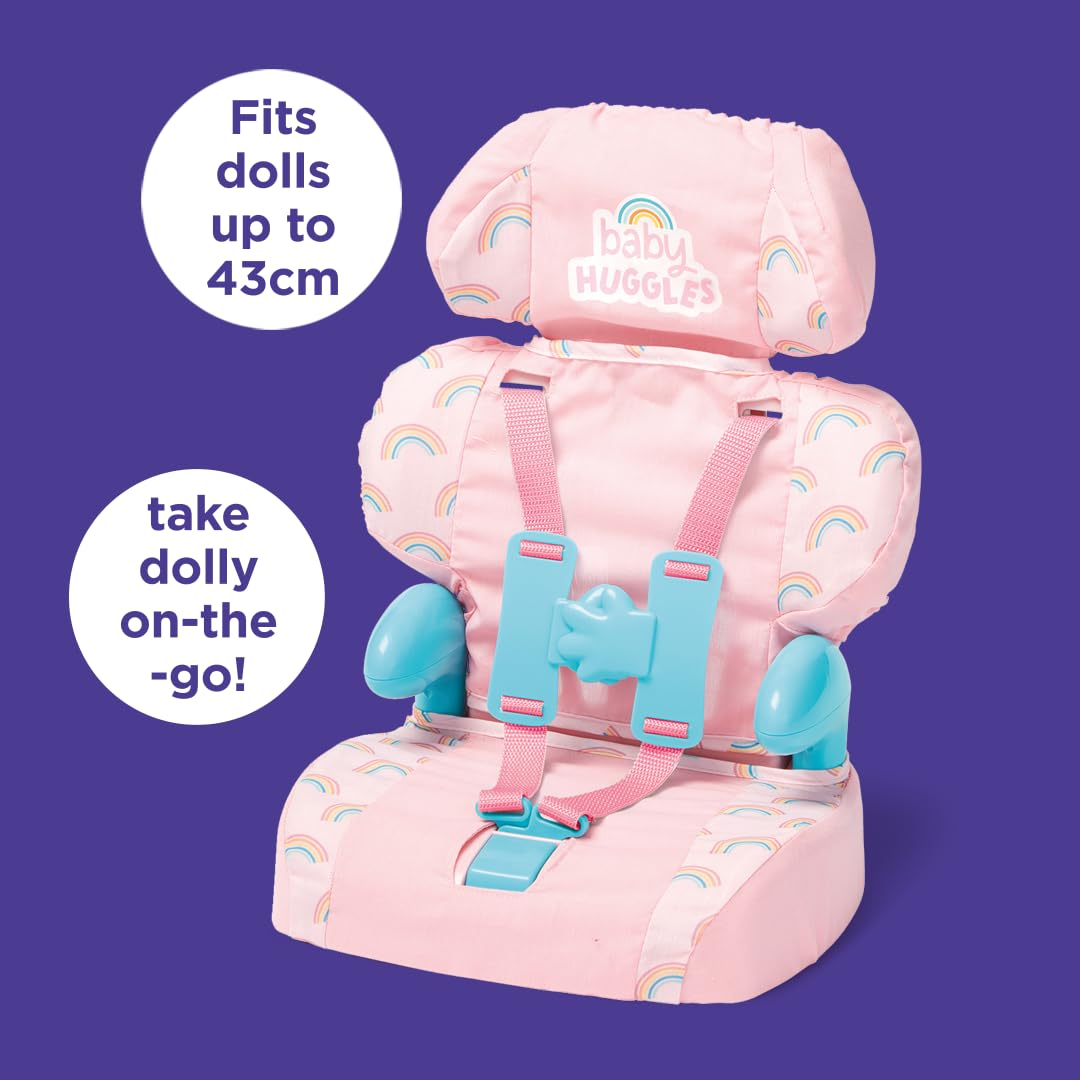 Casdon Baby Huggles Pink Booster Seat for Dolls – Adjustable Headrest & Buckles | Fits Dolls Up to 14 Inches | 3+