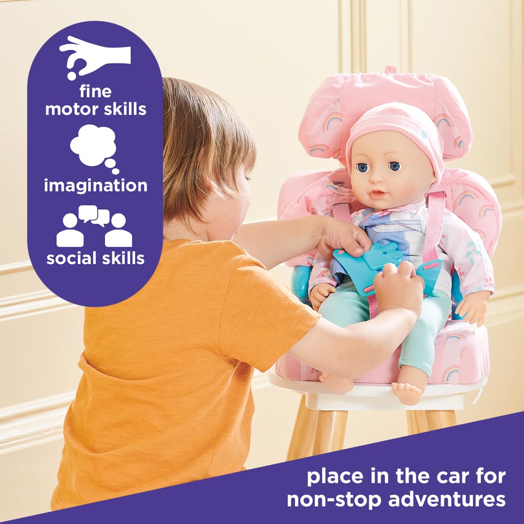Casdon Baby Huggles Pink Booster Seat for Dolls – Adjustable Headrest & Buckles | Fits Dolls Up to 14 Inches | 3+