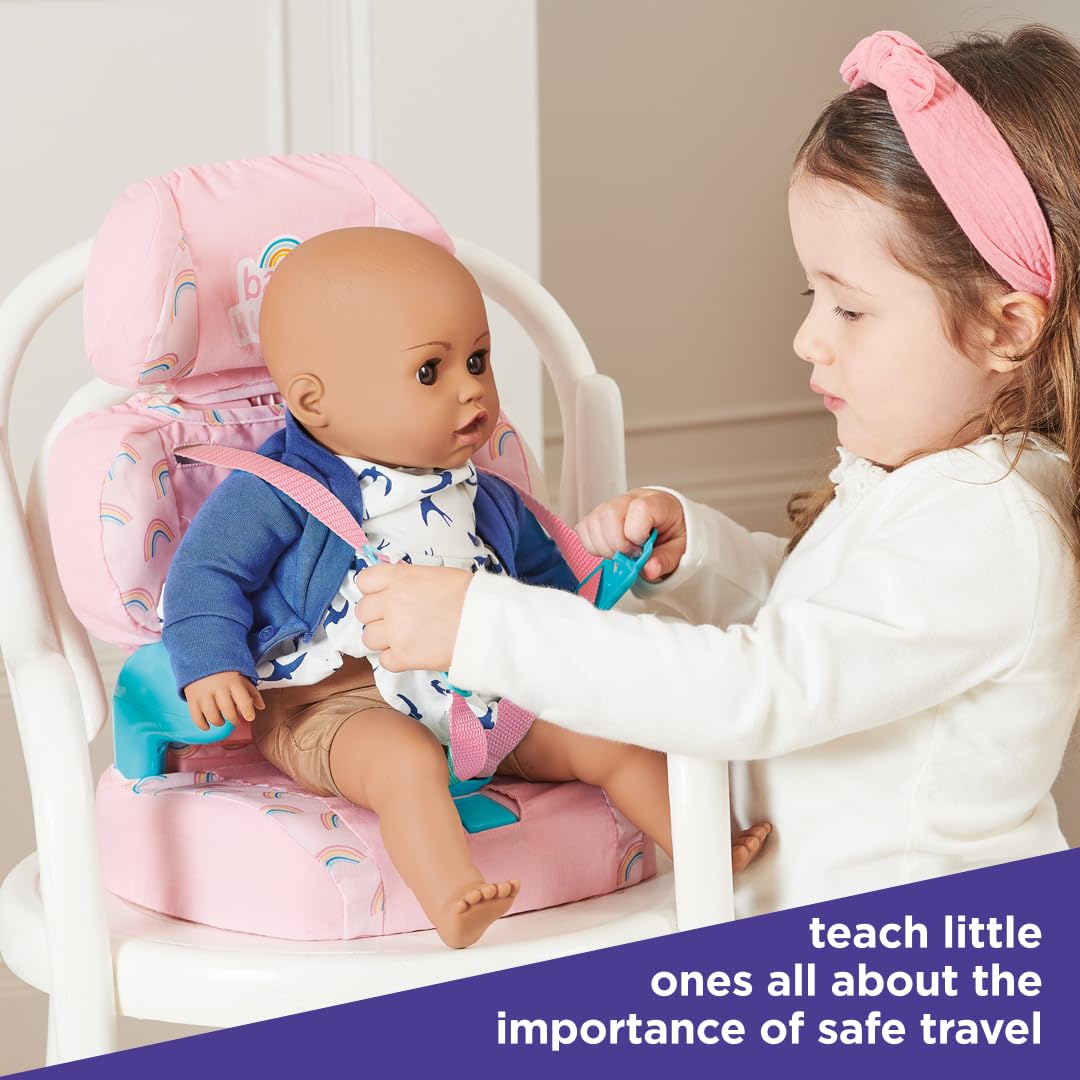Casdon Baby Huggles Pink Booster Seat for Dolls – Adjustable Headrest & Buckles | Fits Dolls Up to 14 Inches | 3+
