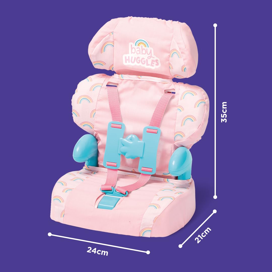 Casdon Baby Huggles Pink Booster Seat for Dolls – Adjustable Headrest & Buckles | Fits Dolls Up to 14 Inches | 3+