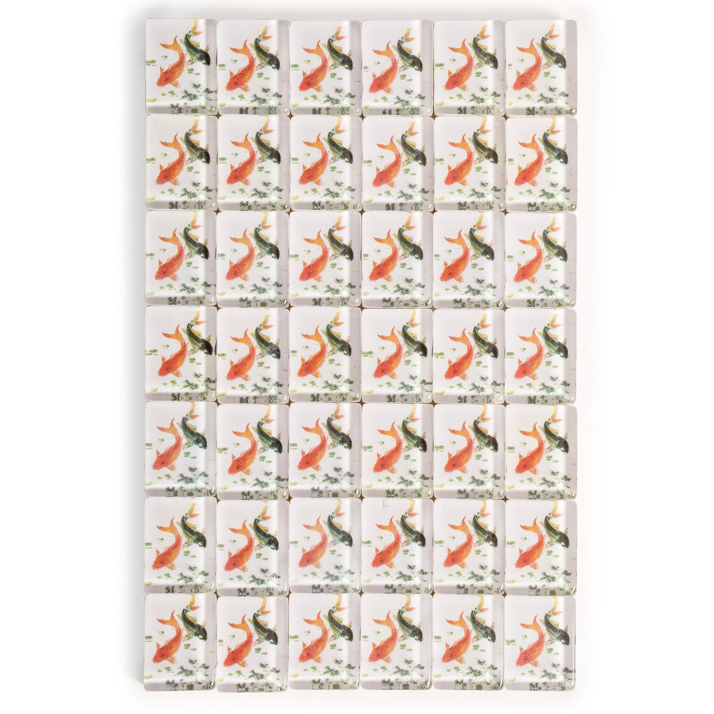 Yellow Mountain Imports American Mahjong Set — Celadon Koi, Mint Green Case, 4 Wooden Racks, Coins, Dice, Wind Indicator