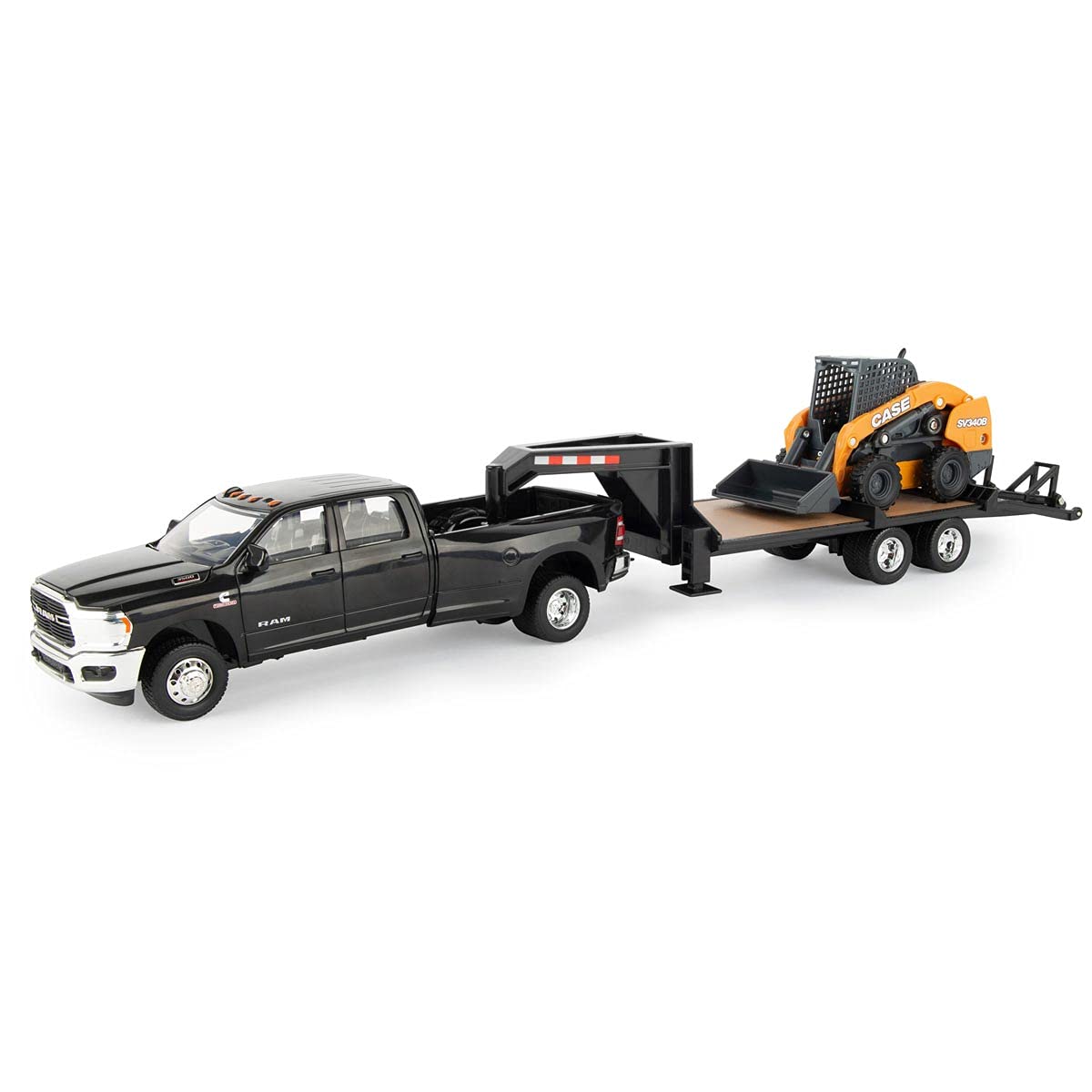 Case IH 1/32 Big Farm Ram Dually Quad Cab with Lowboy Trailer & Case SV3408 Skid Steer Loader (47155)