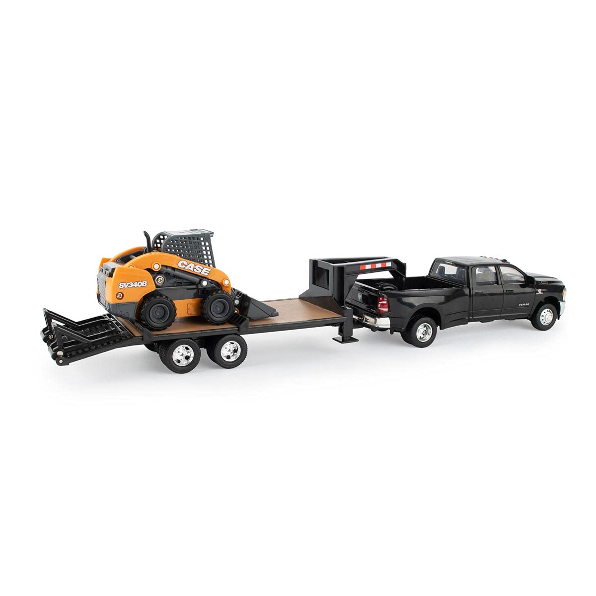 Case IH 1/32 Big Farm Ram Dually Quad Cab with Lowboy Trailer & Case SV3408 Skid Steer Loader (47155)