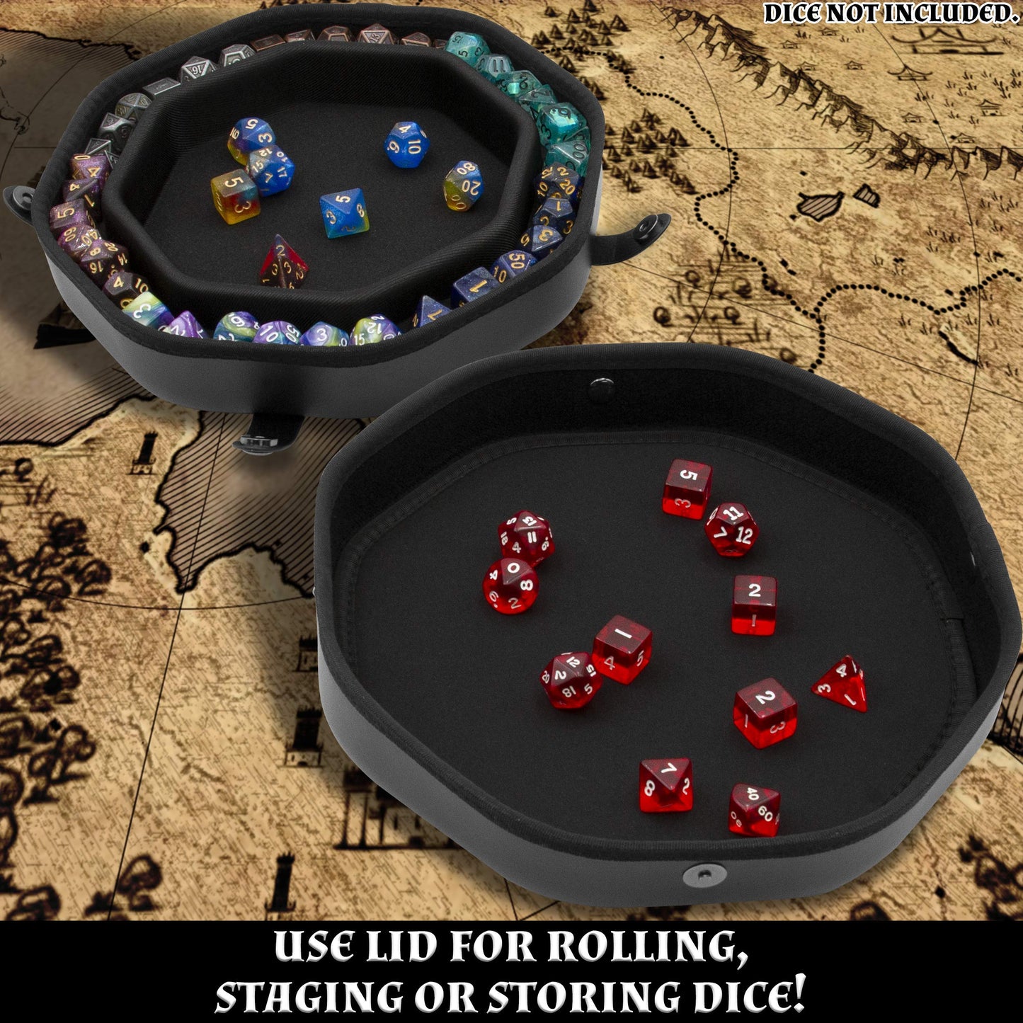 CASEMATIX Dice Tray & Storage Case — Holds 115 RPG Dice, Magnetic Snap Lid, Dragon Embossed