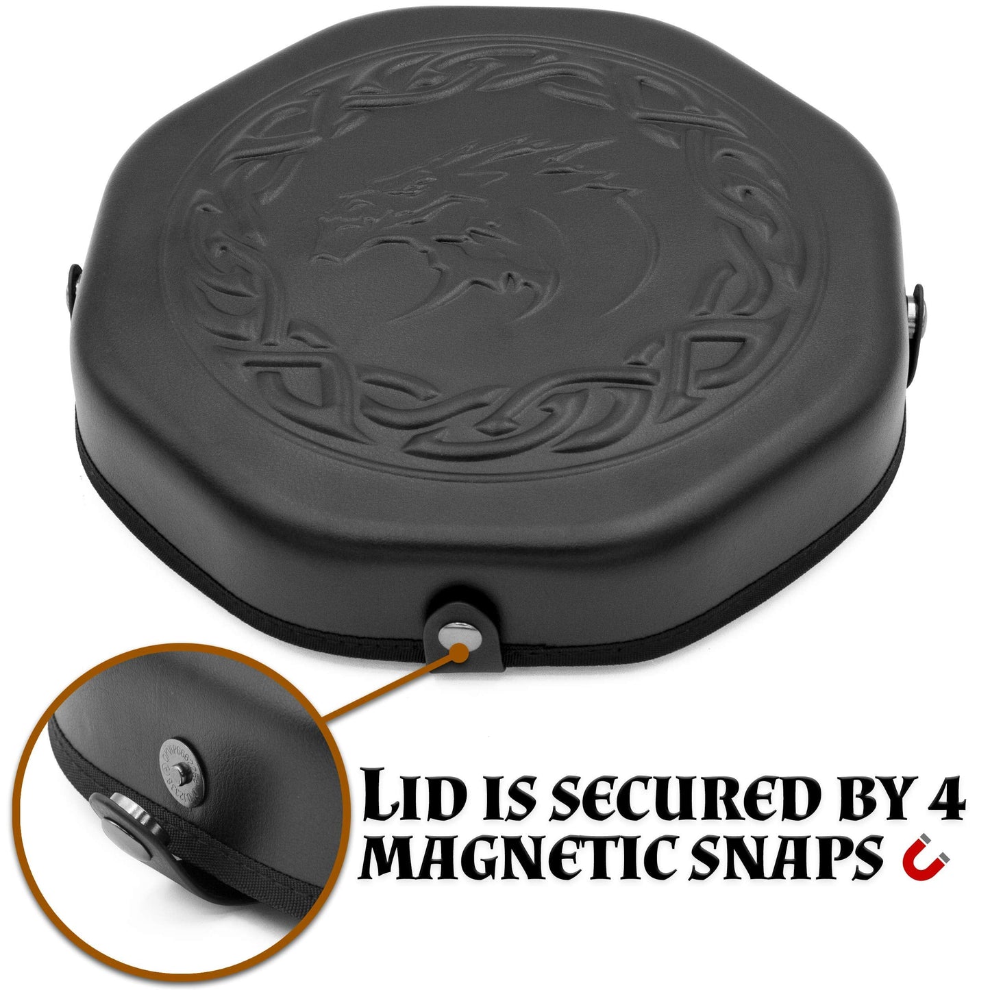CASEMATIX Dice Tray & Storage Case — Holds 115 RPG Dice, Magnetic Snap Lid, Dragon Embossed