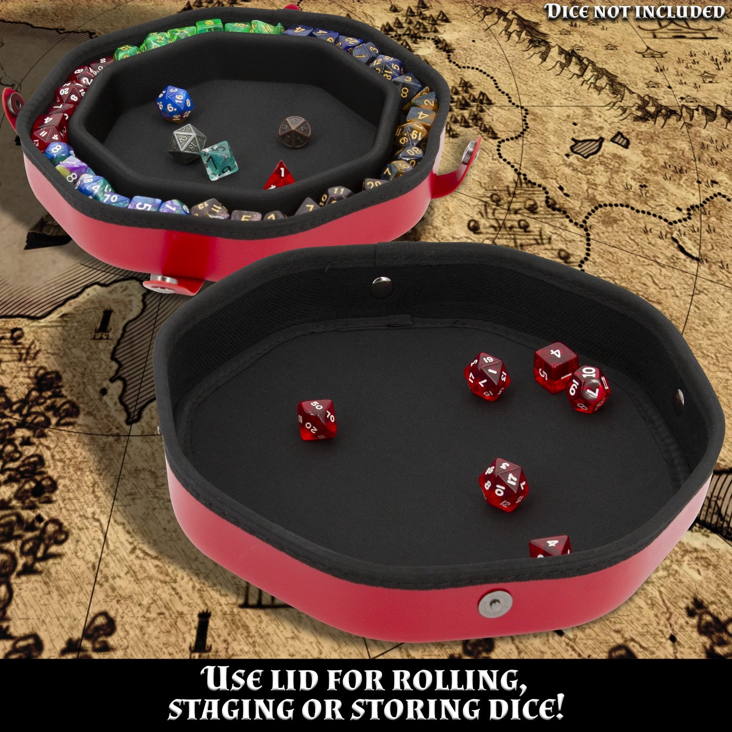 CASEMATIX Dice Tray & Travel Case — Holds 115 Dice, Magnetic Snaps, Skull Embossed