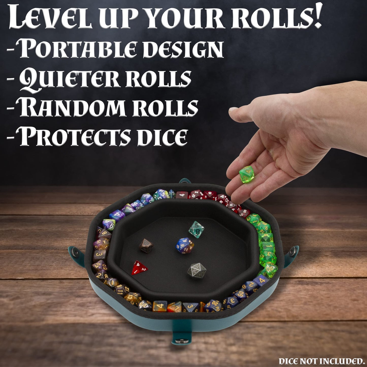 CASEMATIX Dice Tray & Storage Case — Holds 115 RPG Dice, Magnetic Snap Lid