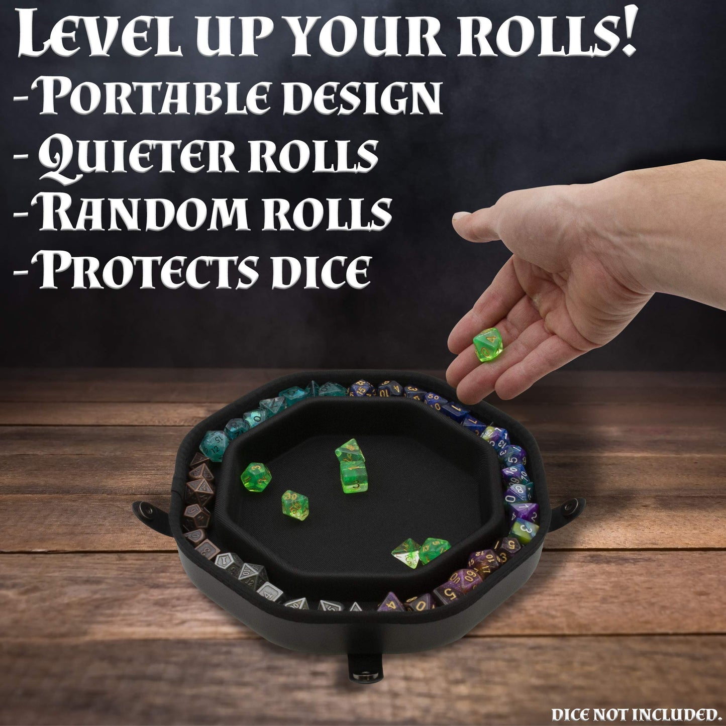 CASEMATIX Dice Tray & Storage Case — Holds 115 RPG Dice, Magnetic Snap Lid, Dragon Embossed