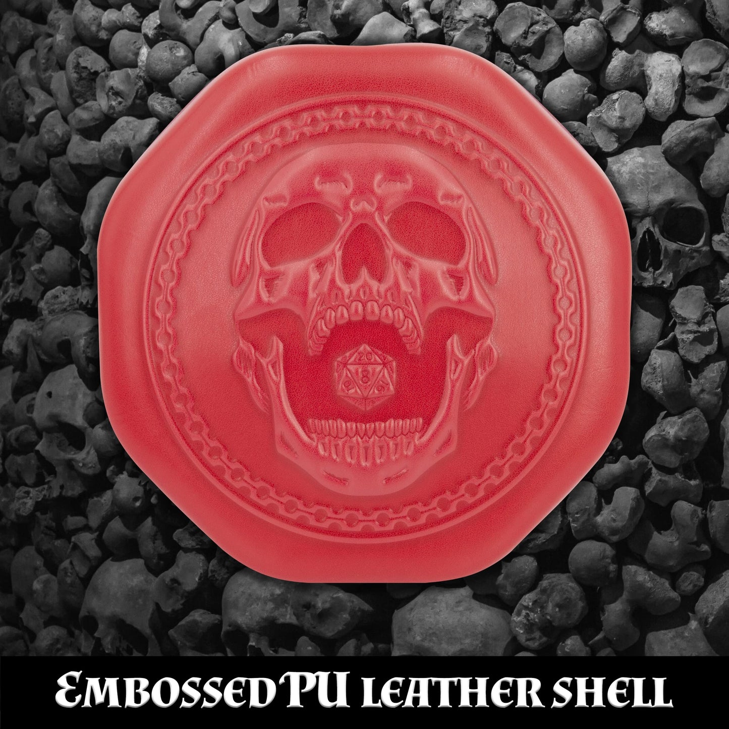 CASEMATIX Dice Tray & Travel Case — Holds 115 Dice, Magnetic Snaps, Skull Embossed