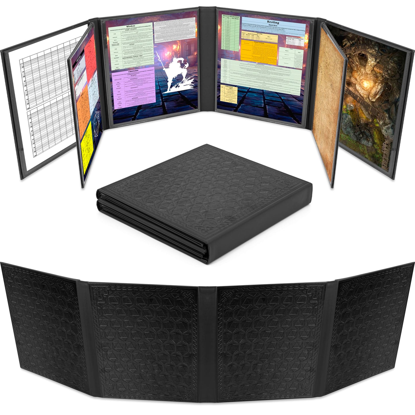CASEMATIX DM Screen Faux Leather 8-Panel Deluxe GM Screen with Wet-Erase Pockets