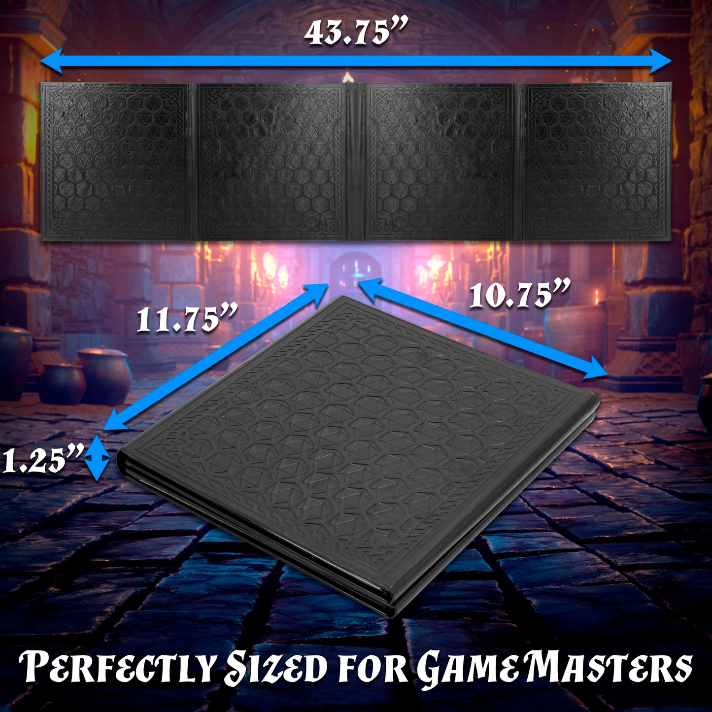 CASEMATIX DM Screen – Faux Leather Embossed Four-Panel Folding Dungeon Master Screen with Wet-Erase Pockets