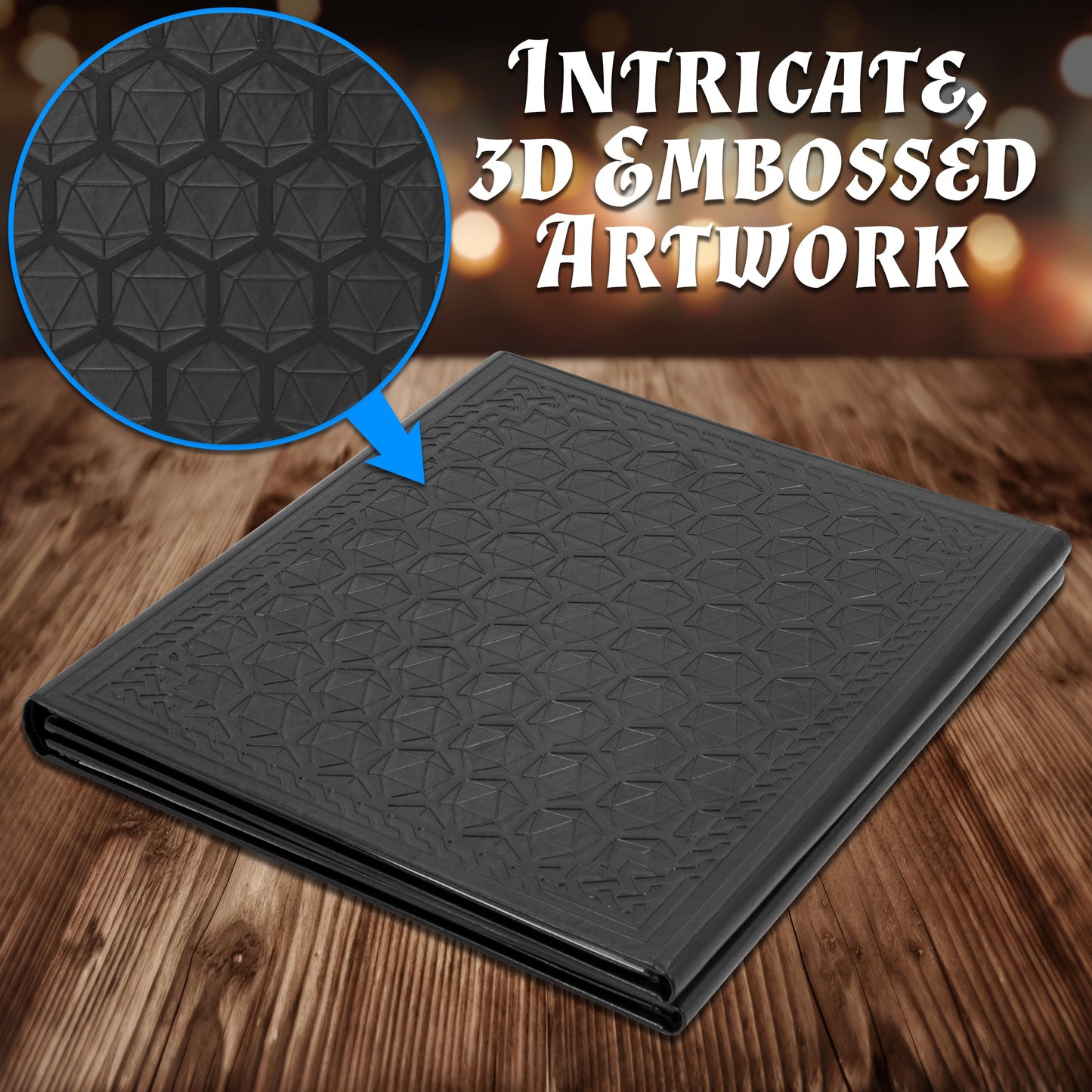 CASEMATIX DM Screen – Faux Leather Embossed Four-Panel Folding Dungeon Master Screen with Wet-Erase Pockets