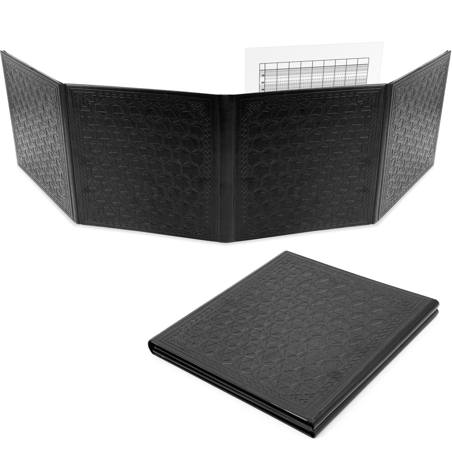 CASEMATIX DM Screen – Faux Leather Embossed Four-Panel Folding Dungeon Master Screen with Wet-Erase Pockets