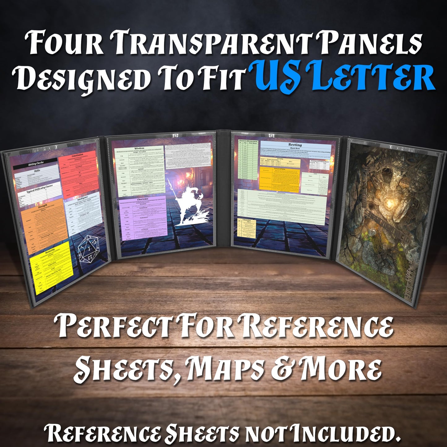 CASEMATIX DM Screen – Faux Leather Embossed Four-Panel Folding Dungeon Master Screen with Wet-Erase Pockets