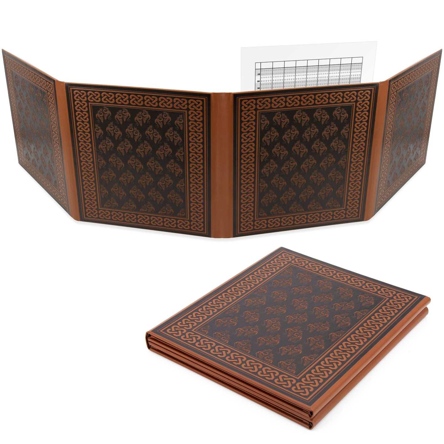 CASEMATIX DM Screen - Faux Leather Embossed Four-Panel Folding GM Screen with Wet-Erase Pockets