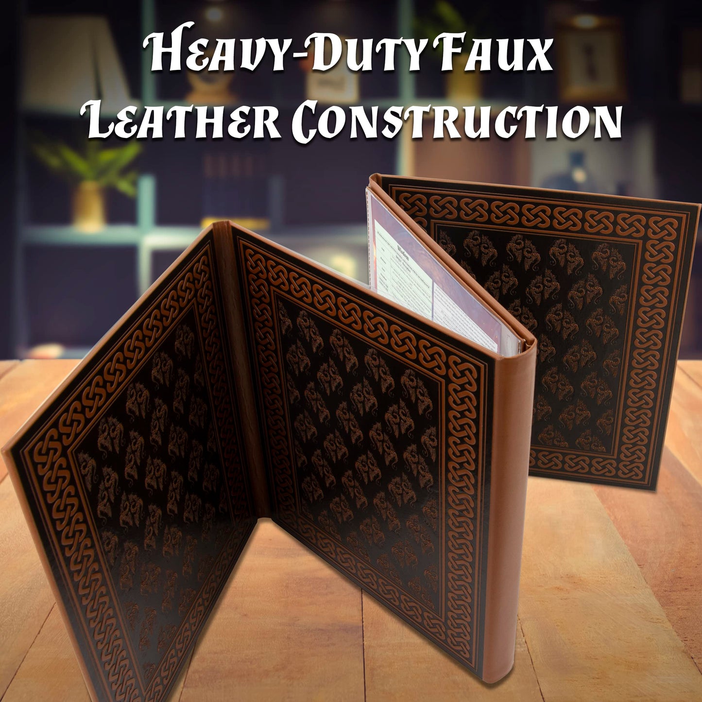 CASEMATIX DM Screen - Faux Leather Embossed Four-Panel Folding GM Screen with Wet-Erase Pockets