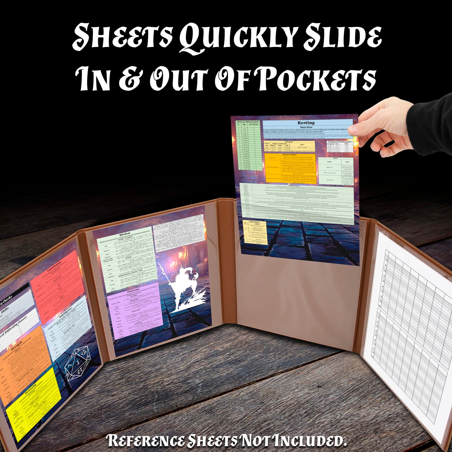 CASEMATIX DM Screen - Faux Leather Embossed Four-Panel Folding GM Screen with Wet-Erase Pockets