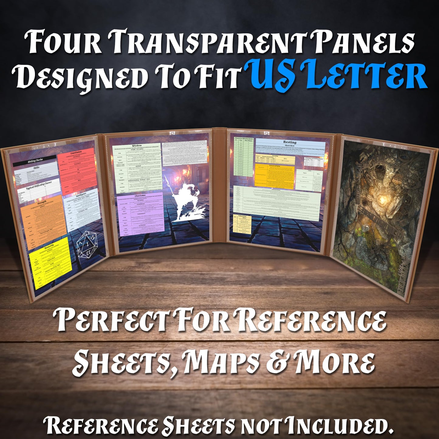 CASEMATIX DM Screen - Faux Leather Embossed Four-Panel Folding GM Screen with Wet-Erase Pockets