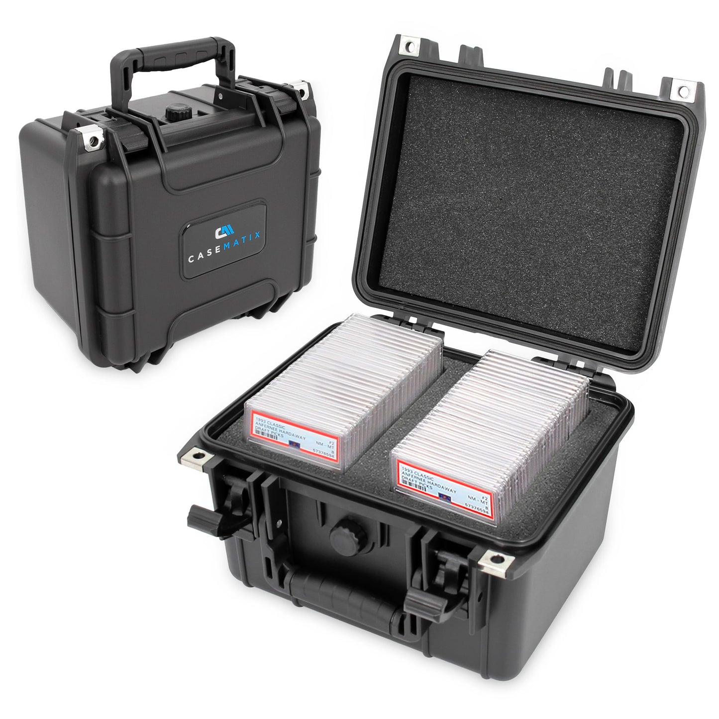 CASEMATIX Graded Card Case – 40 BGS/PSA Slabs, 150 Top Loader Cards, IPX7 Waterproof with Dividers