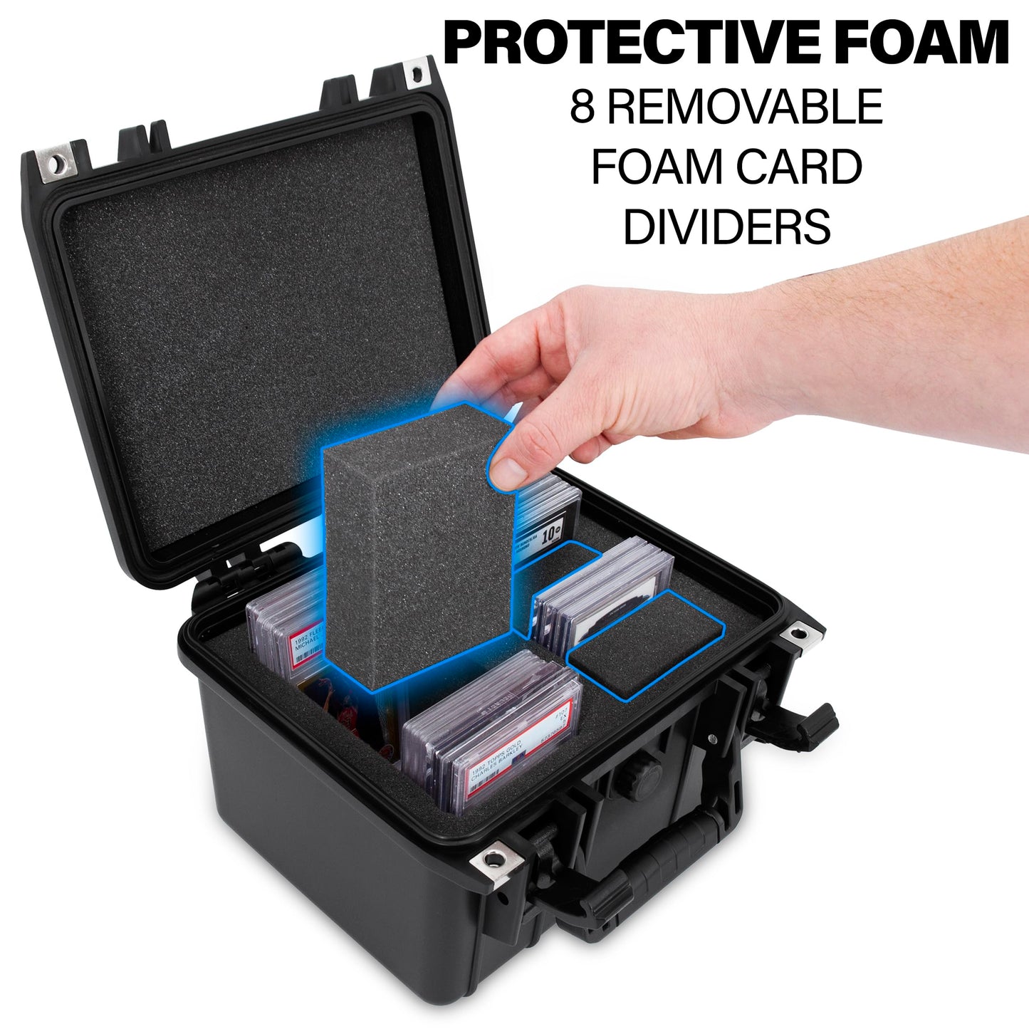 CASEMATIX Graded Card Case – 40 BGS/PSA Slabs, 150 Top Loader Cards, IPX7 Waterproof with Dividers