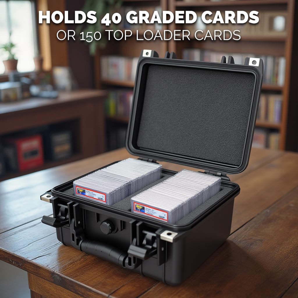 CASEMATIX Graded Card Case – 40 BGS/PSA Slabs, 150 Top Loader Cards, IPX7 Waterproof with Dividers