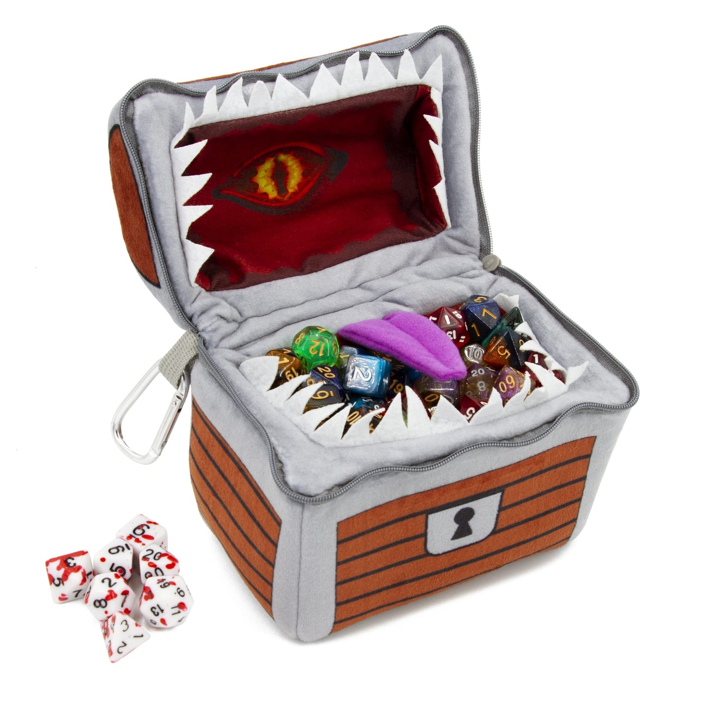 CASEMATIX Mimic Dice Chest – Plush 6.5" Dice Case with 7‑Piece RPG Dice Set