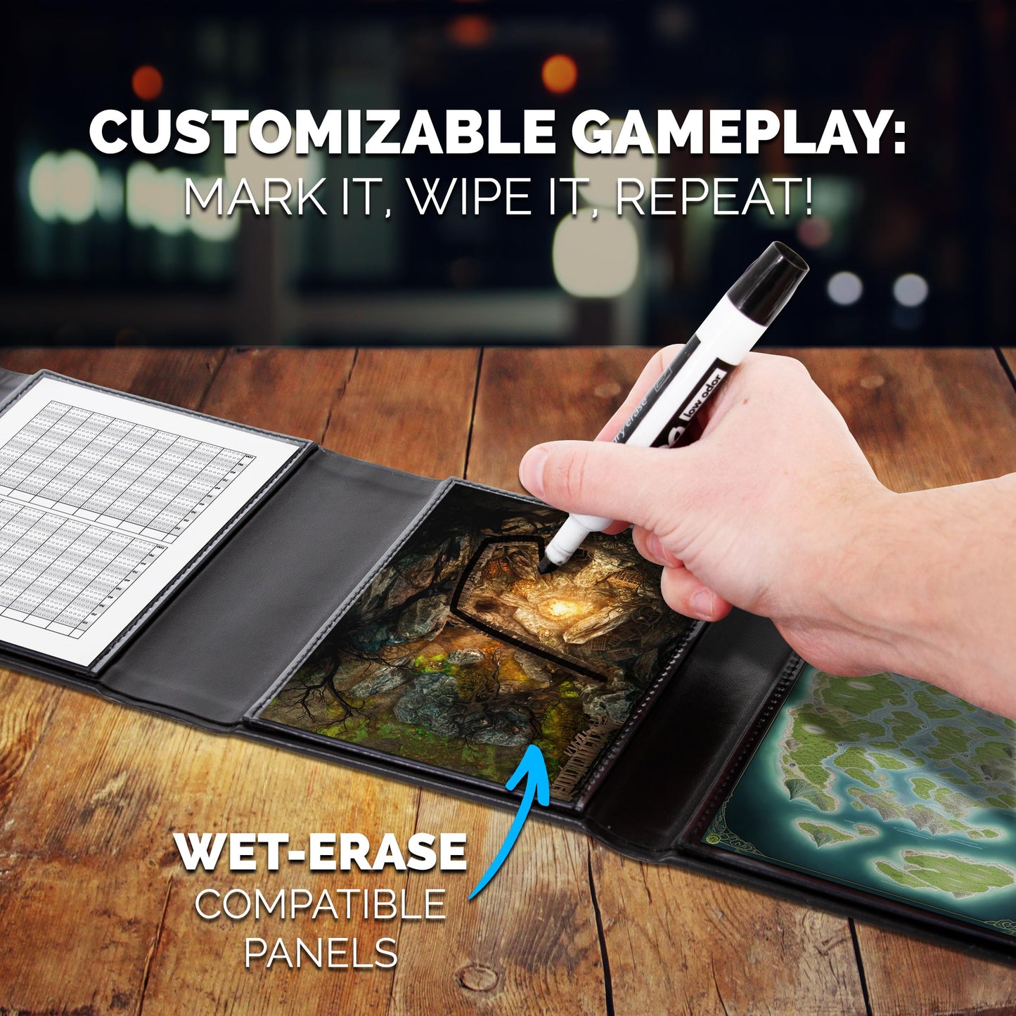 CASEMATIX Miniature DM Screen — 6-Panel Faux Leather, Low-Profile DnD Screen for TTRPGs