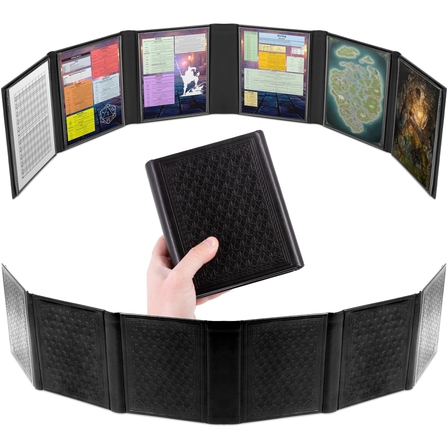 CASEMATIX Miniature DM Screen — 6-Panel Faux Leather, Low-Profile DnD Screen for TTRPGs