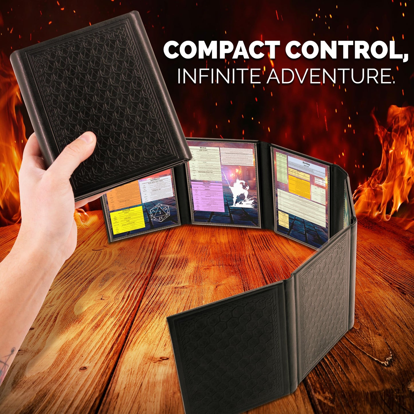CASEMATIX Miniature DM Screen — 6-Panel Faux Leather, Low-Profile DnD Screen for TTRPGs
