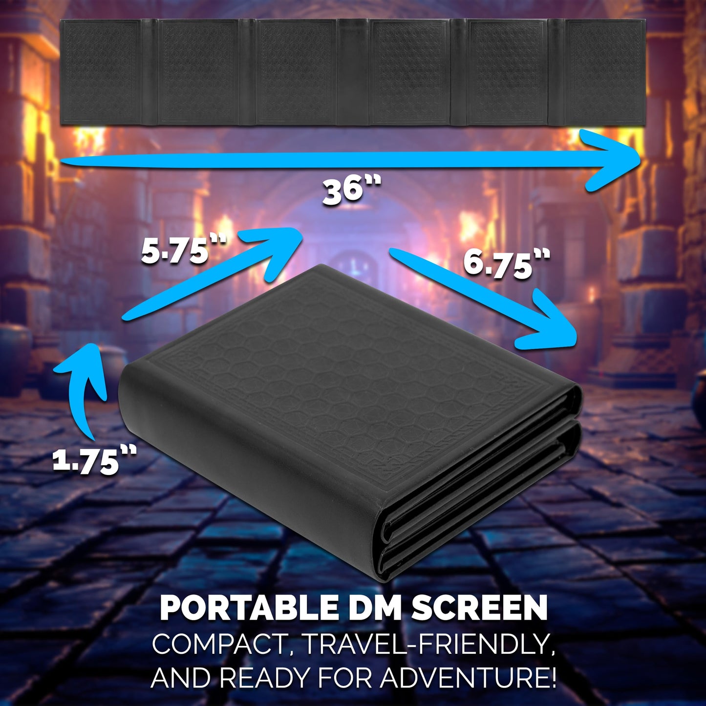 CASEMATIX Miniature DM Screen — 6-Panel Faux Leather, Low-Profile DnD Screen for TTRPGs