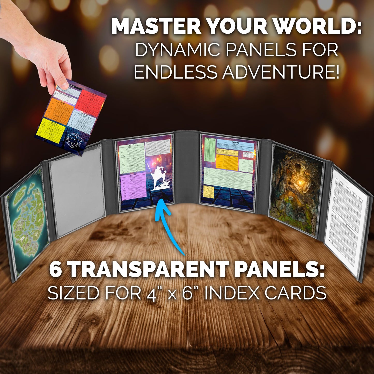 CASEMATIX Miniature DM Screen — 6-Panel Faux Leather, Low-Profile DnD Screen for TTRPGs