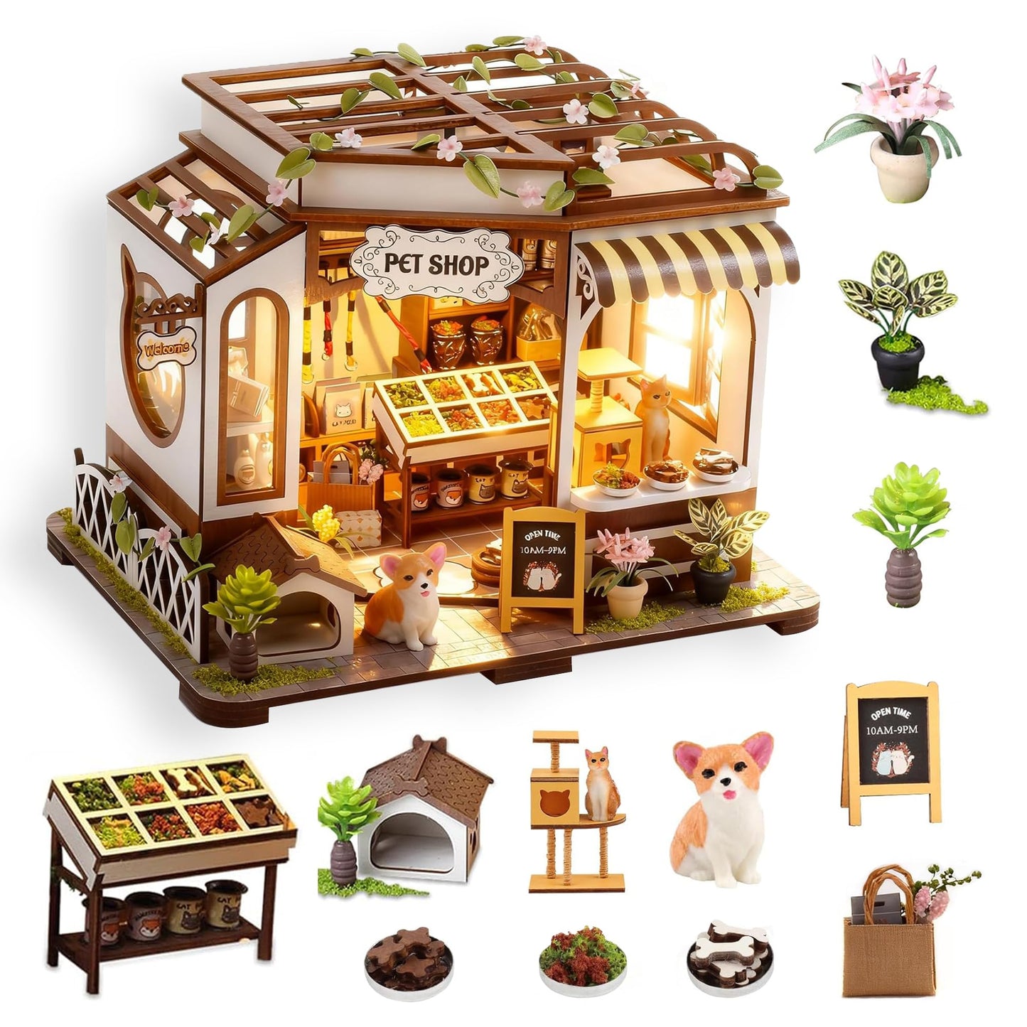 CASRRA DIY Miniature Pet Shop Kit – 3D Wooden Puzzle for Adults