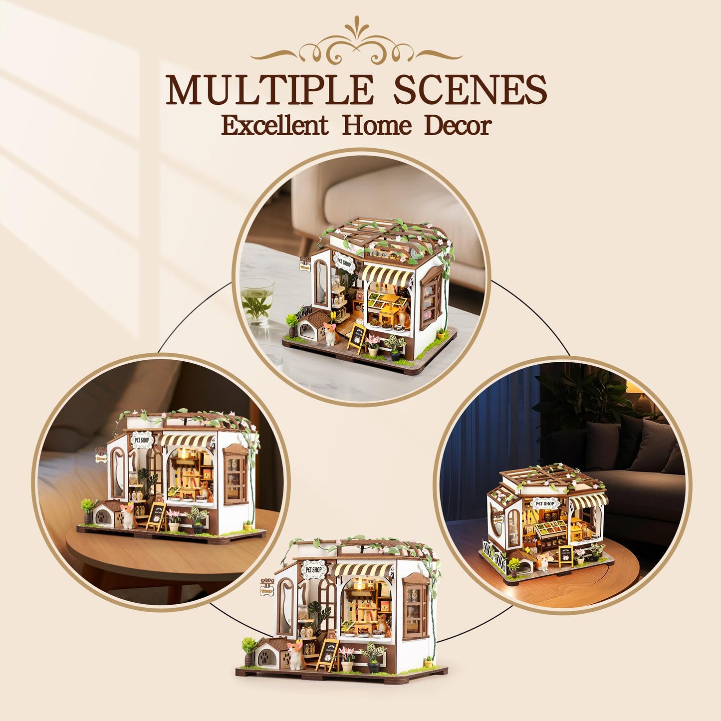 CASRRA DIY Miniature Pet Shop Kit – 3D Wooden Puzzle for Adults