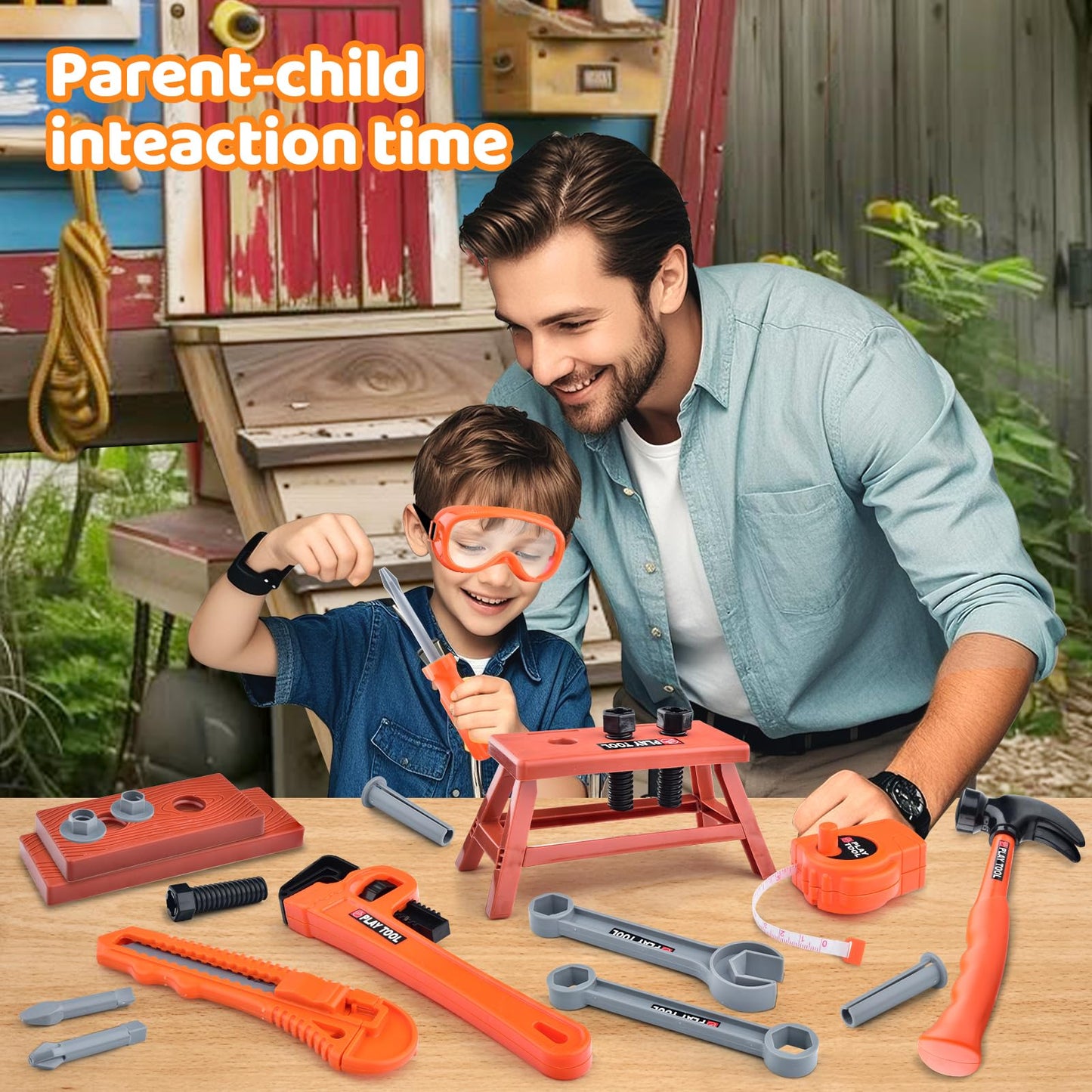 CASRRA Kids Tool Set | 33-Piece Toddler Tool Kit with 2-in-1 Drill, Belt & Safe ABS Tools (Ages 3–12)