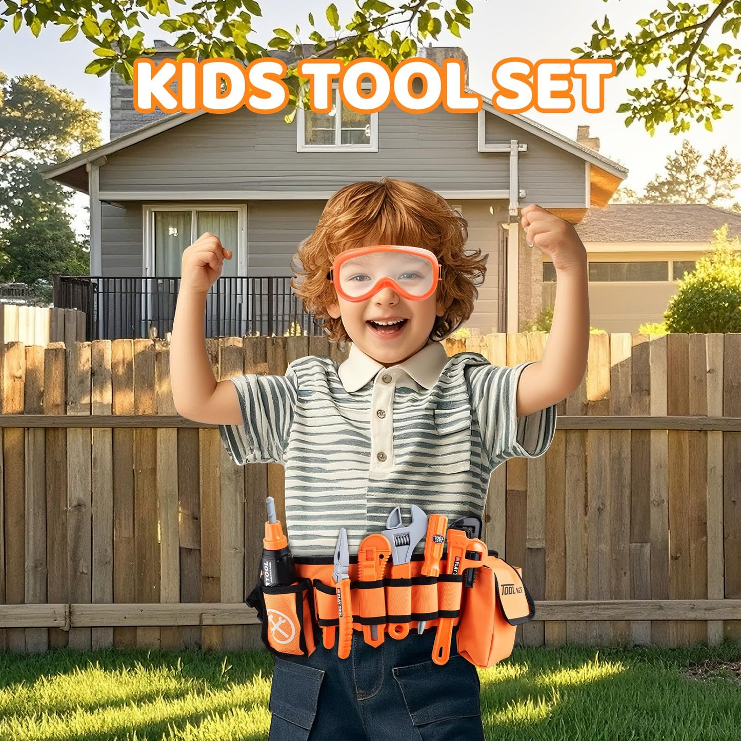 CASRRA Kids Tool Set | 33-Piece Toddler Tool Kit with 2-in-1 Drill, Belt & Safe ABS Tools (Ages 3–12)