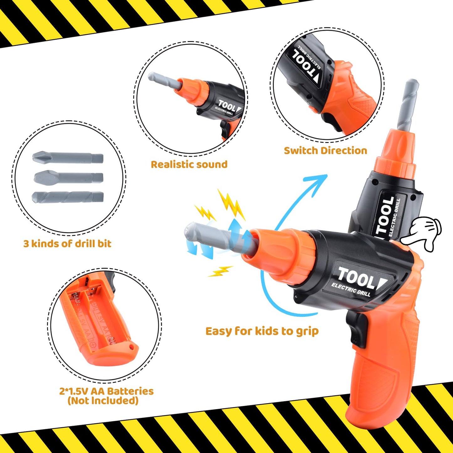 CASRRA Kids Tool Set | 33-Piece Toddler Tool Kit with 2-in-1 Drill, Belt & Safe ABS Tools (Ages 3–12)