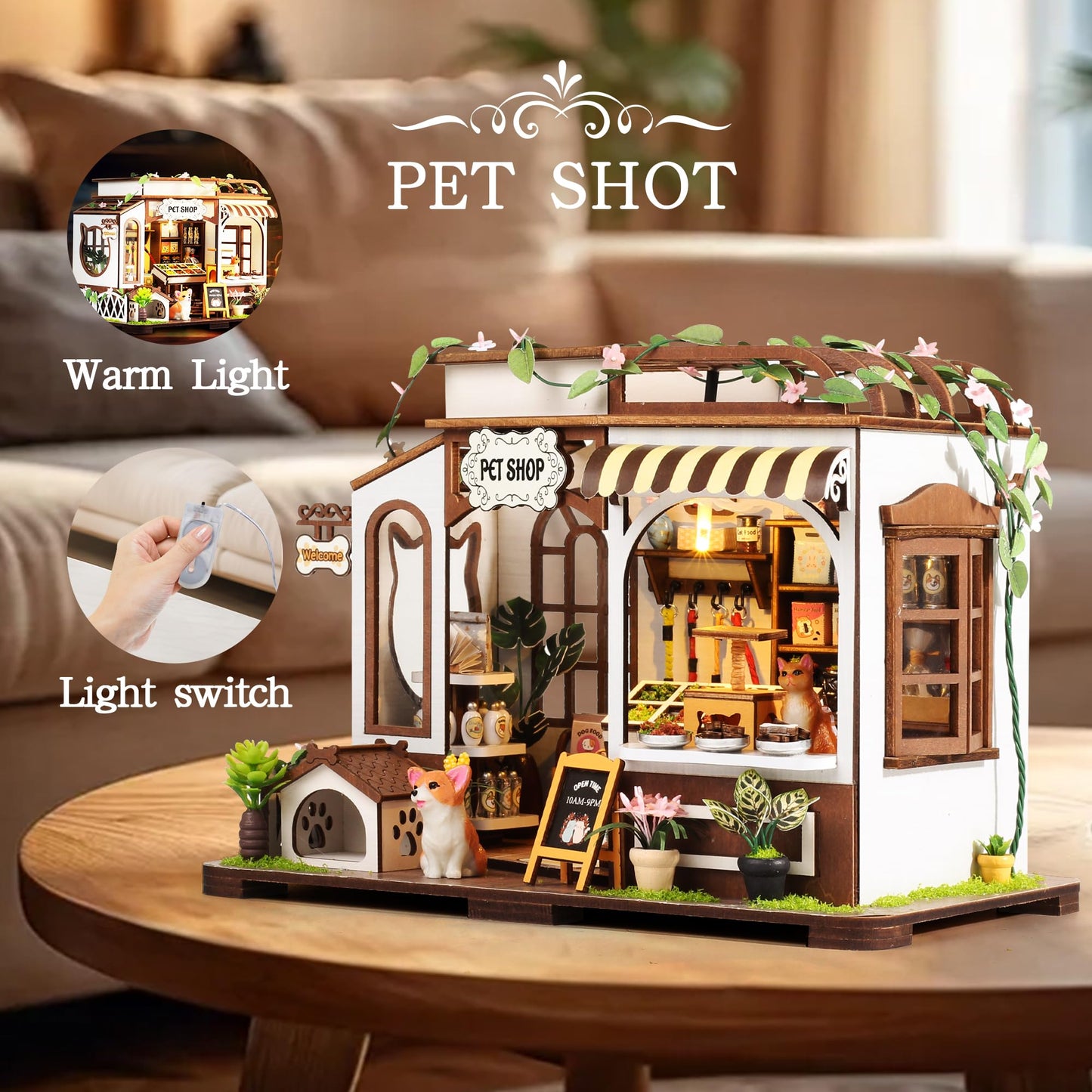 CASRRA DIY Miniature Pet Shop Kit – 3D Wooden Puzzle for Adults