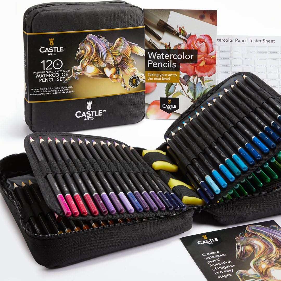 Castle Art Supplies 120 Watercolour Pencils Set – Vibrant Pigments & Travel Case