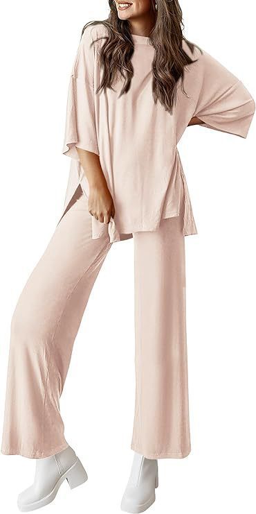 Casual Short-sleeved Pullover Top with Wide-leg Pants